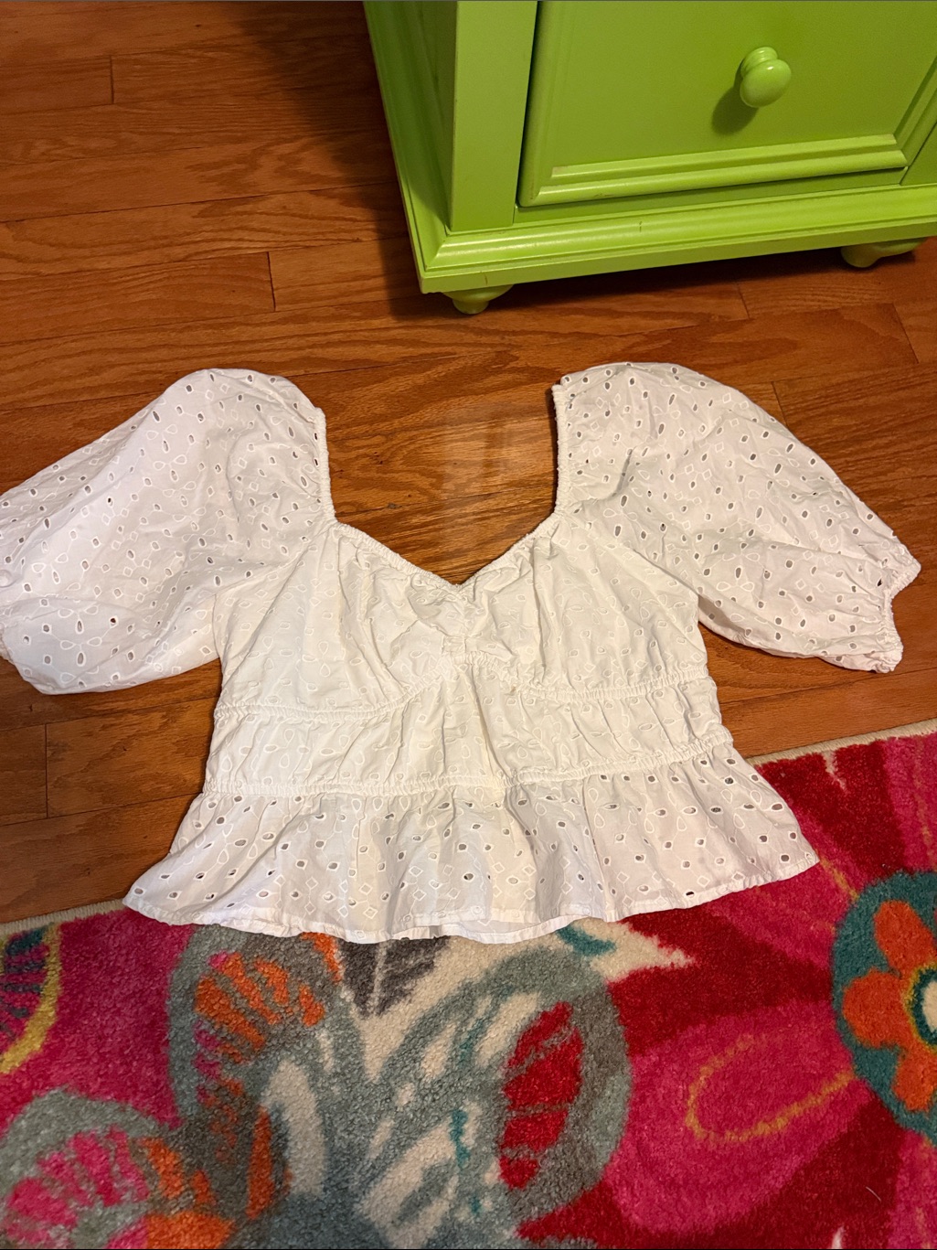 A New Day White Eyelet Puff Sleeve Peplum Blouse